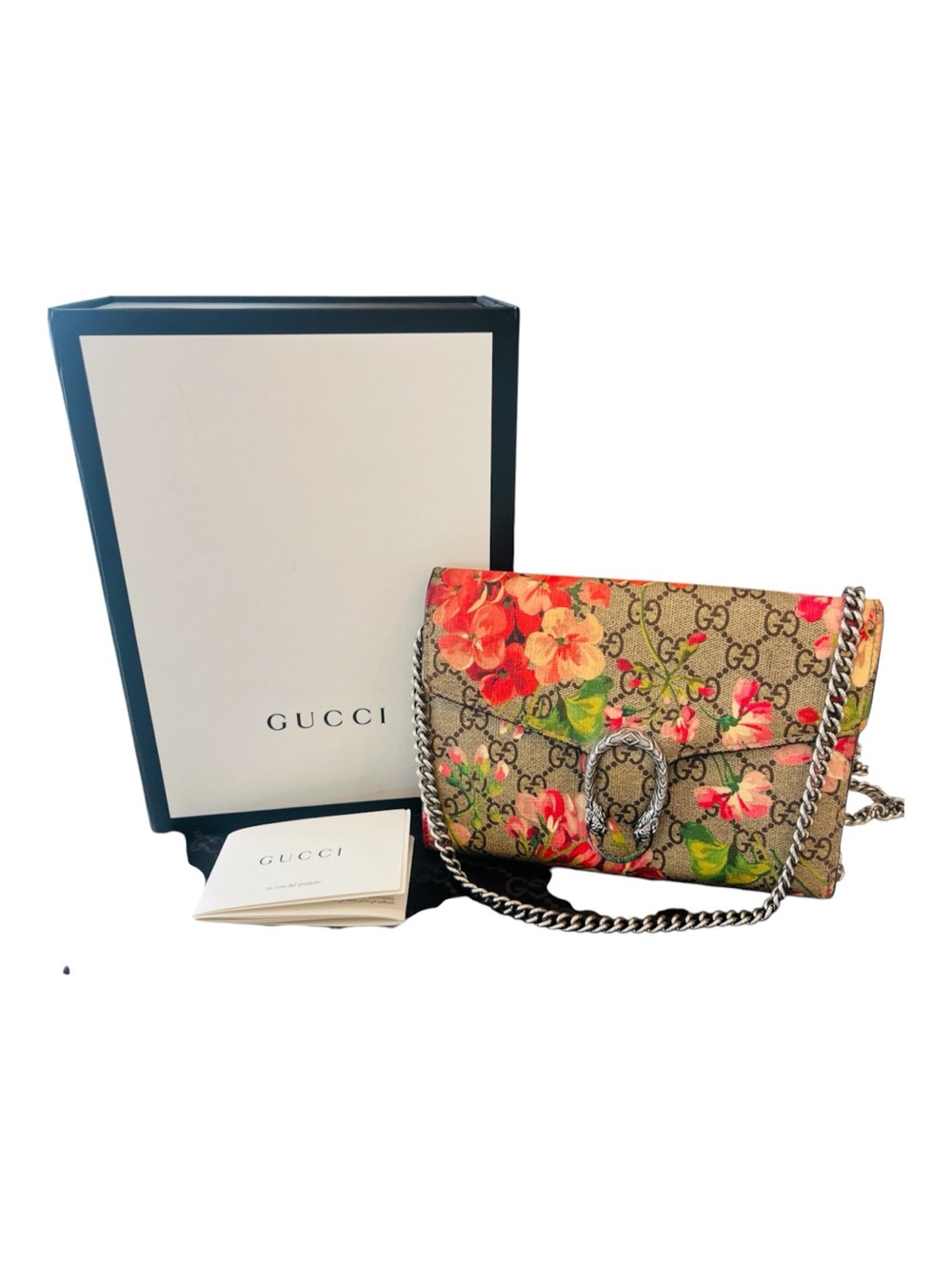 Gucci GG Supreme Blooms Dionysus Chain Wallet Floral Tiger Head Crossbody Bag